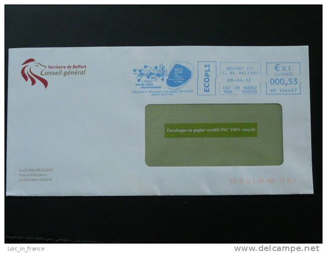 2012 Année De L'eau Year Of Water Belfort EMA Sur Lettre Slogan Meter On Cover - Wasser