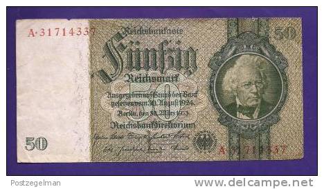 GERMANY 1933 50 Used VF Banknote Reichsmark KM 189 - 50 Reichsmark