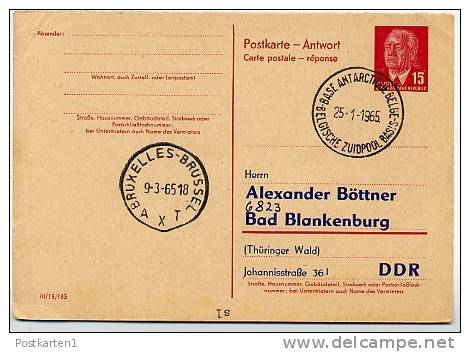 ANTARCTICA BELGIAN BASE 1965 On East German Reply Postal Card P65 A Special Print - Bases Antarctiques