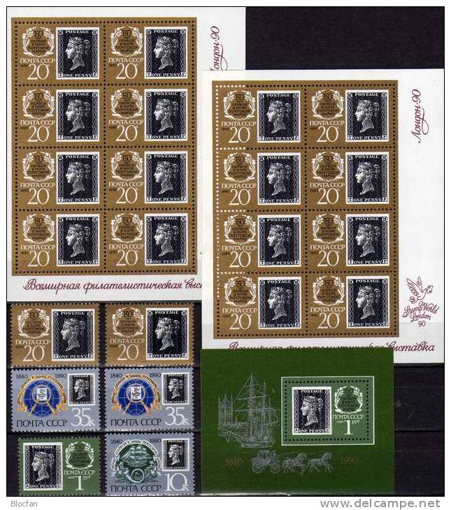 Black Penny 150 Years Stamps 1990 Sowjetunion 6066/9 I+II,KB I+II Plus Bl.212 ** 37€ Buchstabe T-F/T-P Sheets Bf USSR SU - Erreurs Sur Timbres