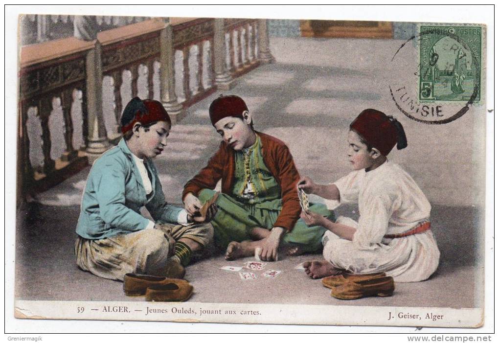 Cpa Algérie - Alger - Jeunes Ouleds Jouant Aux Cartes - 1918 - Kinderen