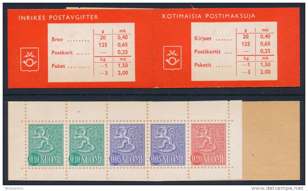 FINLAND/Finnland 1968 Coat Of Arms Lion, Slot Machine Booklet HA4** - Carnets