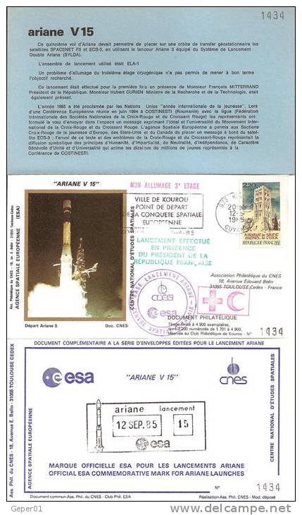 ARIANE V15 Jeu De 3 Enveloppes AP CNES + Cachet Officiel Esa + Pochette Bleue - Europe