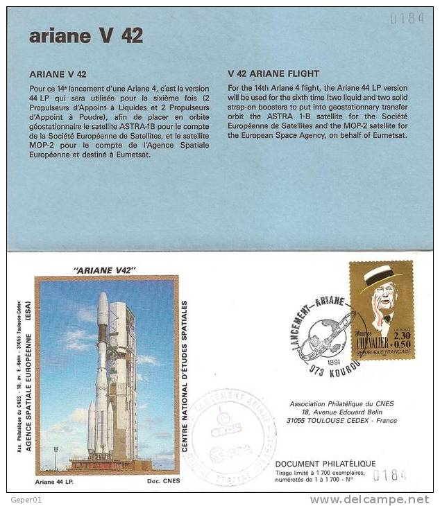 ARIANE V42  Jeu De 3 Enveloppes AP CNES + Pochette Bleue - Europe