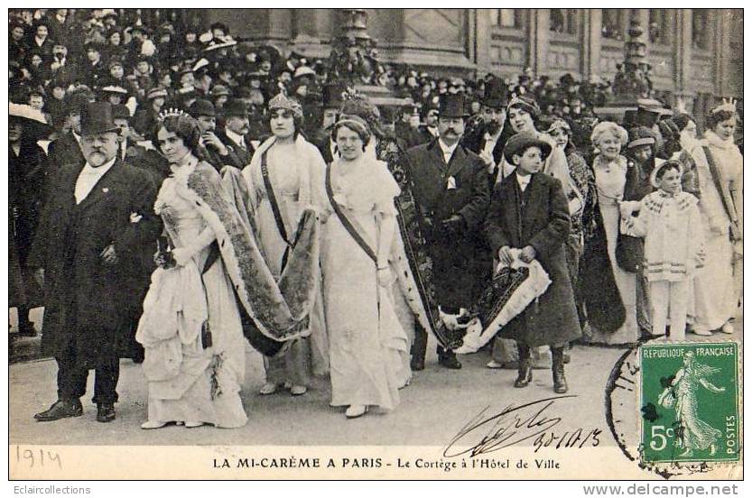 Paris 75  Fêtes  De La Mi-Carême 1914  La Reine   Et Le Cortège A L'Hotel De Ville - Lotti, Serie, Collezioni