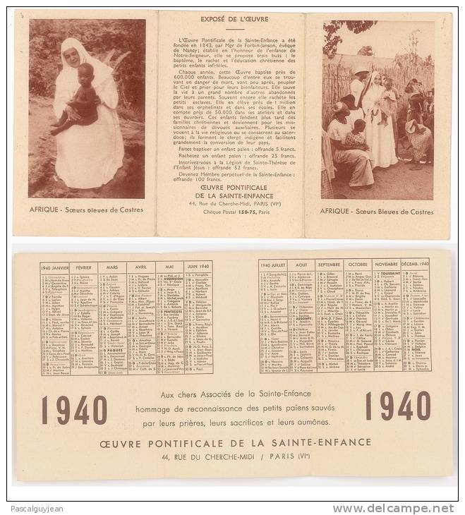 CALENDRIER 1940 CONGO - SOEURS BLEUES DE CASTRES - Kleinformat : 1921-40