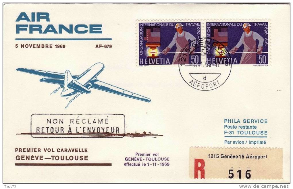 GENEVE  /  TOULOUSE  -  Cover _ Lettera   - AF 679 _  AIR FRANCIE - Eerste Vluchten