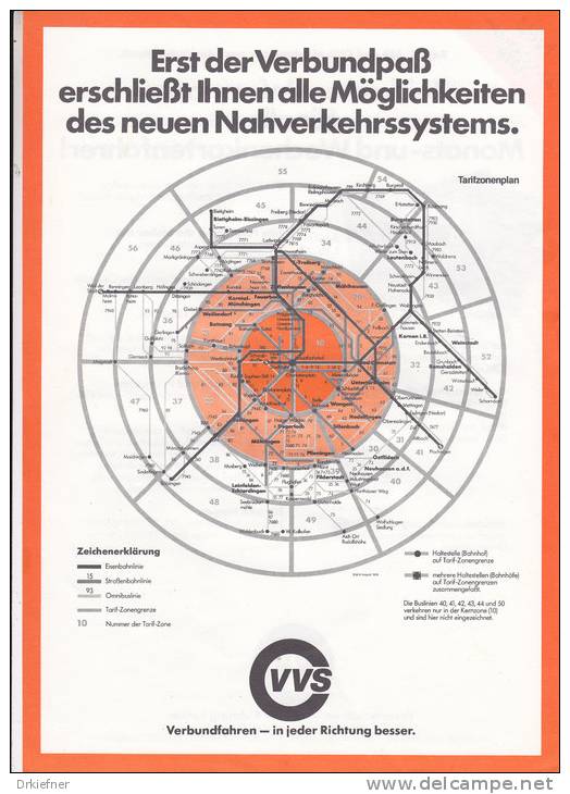 Verkehrsverbund Stuttgart, VVS, Neues Nahverkehrssystem, Tarifzonen 1978 - Europe