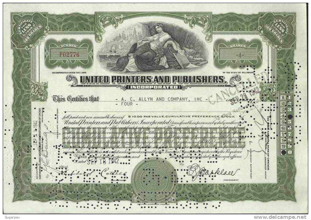 UNITED PRINTERS AND PUBLISHERS - 4 SHARES - 18.09.1942 - 2 SCANS - S - V