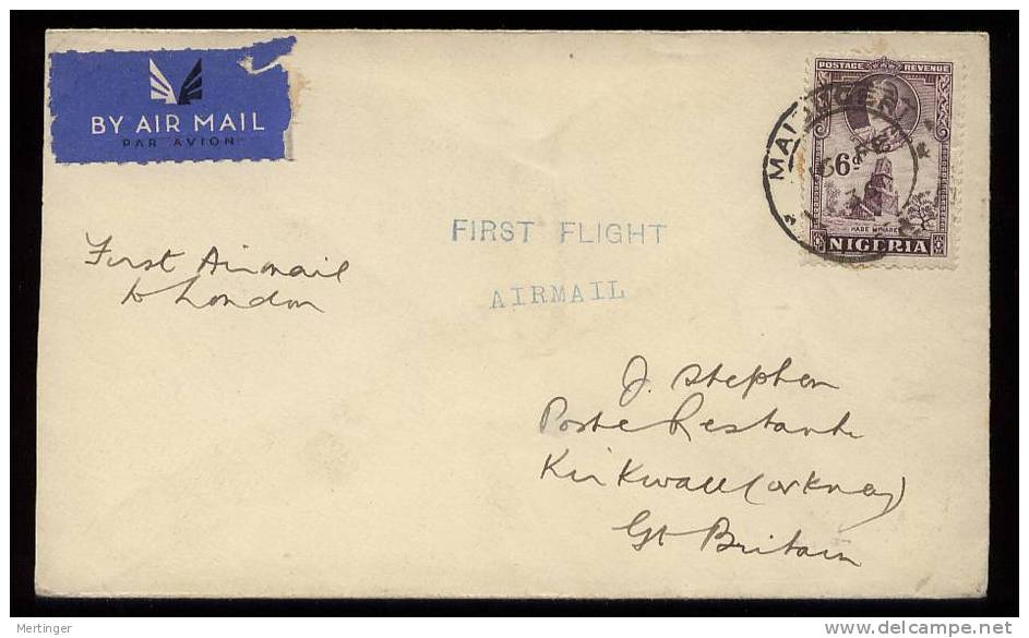 Nigeria FFC 1936 First Flight Cover To London - Nigeria (...-1960)