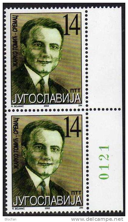 Abart Volksheld 2002 Jugoslawien 3071 Plus Stecherzeichen ** 51€ Partisan Held Z. Tomic-Sremac 1941 Stamp Of YUGOSLAVIJA - Erreurs Sur Timbres