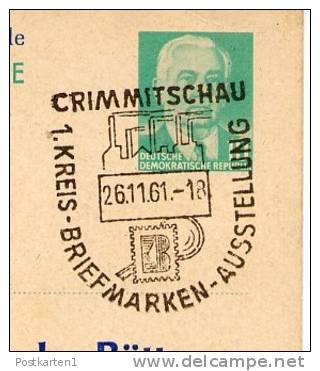 DDR P70 I  Postkarte Mit Antwort PRIVATER ZUDRUCK BÖTTNER #2 Sost. AUSSTELLUNG Crimmitschau 1961 - Cartes Postales Privées - Oblitérées