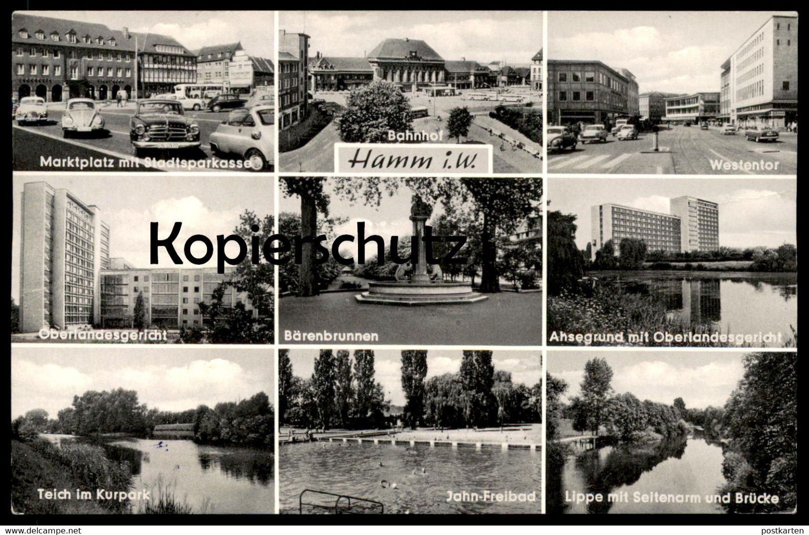 ÄLTERE POSTKARTE HAMM BMW ISETTA VW KÄFER WESTENTOR JAHN-FREIBAD AHSEGRUND OBERLANDESGERICHT BÄRENBRUNNEN Cpa Postcard - Hamm