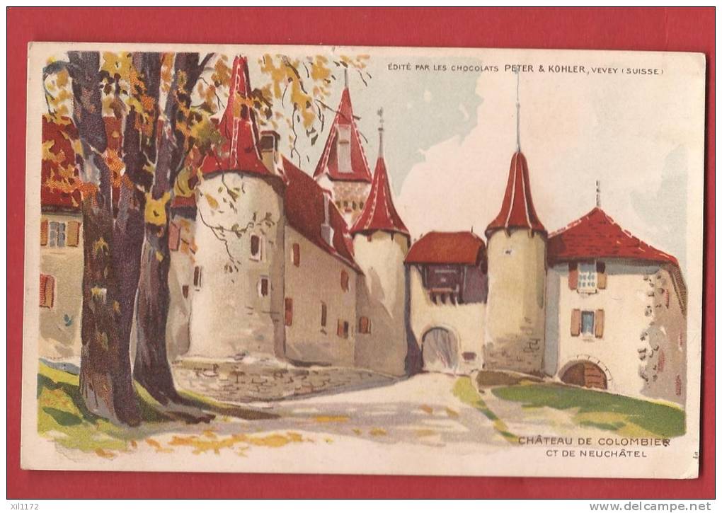 C0231 Litho Château De Colombier,Chocolats Peter Kohler Sauberlin Pfeiffer. Circulé En 1922 - Colombier