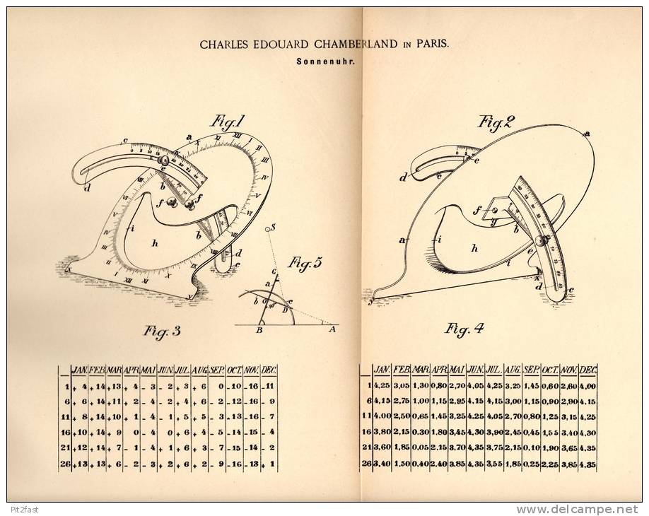 Original Patentschrift -Ch. Chamberland In Paris , 1892 , Sonnenuhr , Cadran Solaire , Sundial !!! - Technics & Instruments