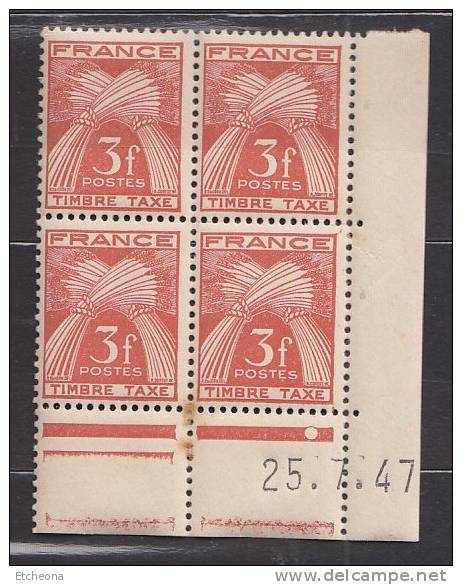 = Taxe 3f Rouge Brun  Timbre Taxe  Coin Daté 25.7.47 N° T83 - Taxe