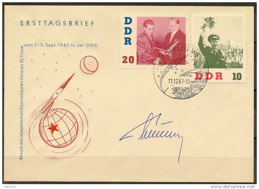 Space. GDR 1961. Visit Cosmonaut German Titov. Michel 863-68 FDC. Signed By German Titov. - Europe