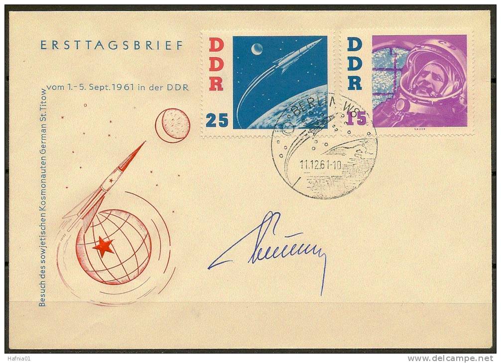 Space. GDR 1961. Visit Cosmonaut German Titov. Michel 863-68 FDC. Signed By German Titov. - Europe