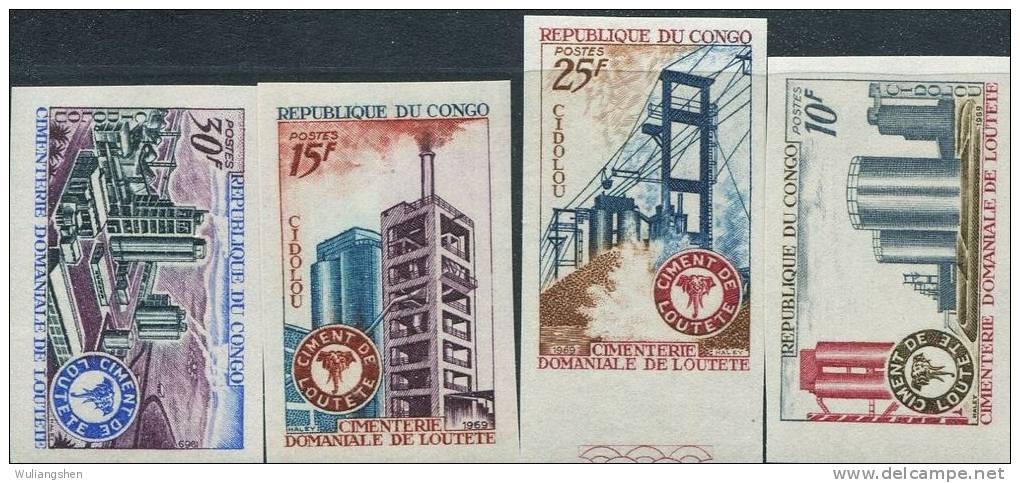 AN0335 Congo-Brazzaville 1969 Cement Plant Imperf 4v MNH - Aardolie