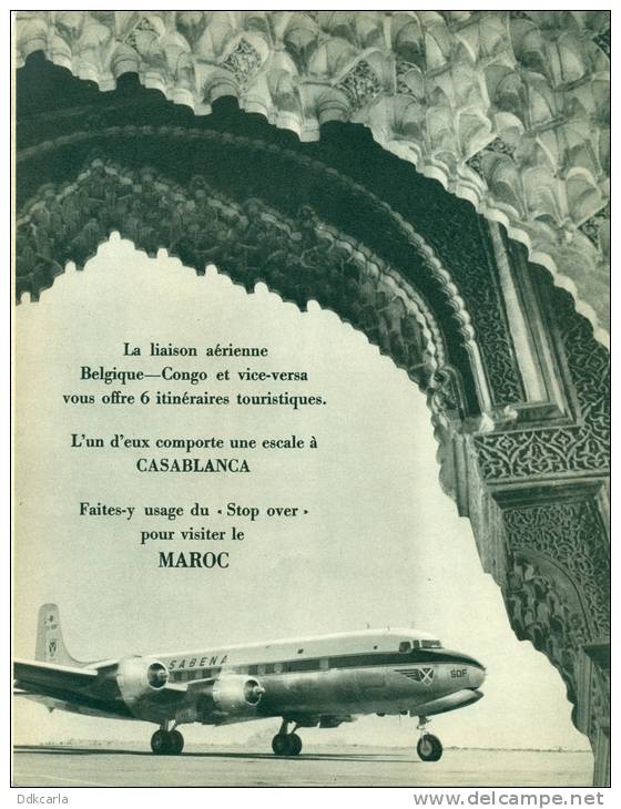 Reclame Advertentie Uit 1954 - Sabena Airlines - 2 X A4 Formaat Dubbele Reclame - Aviation - Publicités