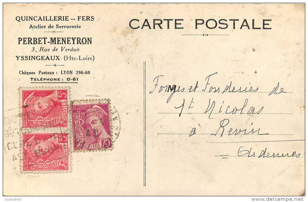 08 CARTE CORRESPONDANCE ENVOYEE AUX FORGES ET FONDERIES DE SAINT NICOLAS PRES REVIN - Revin