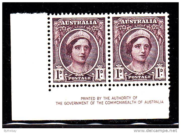 Australia MH Scott #191 Inscription Pair 1p Queen Elizabeth - Feuilles, Planches  Et Multiples