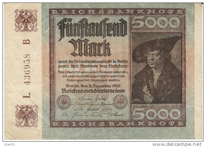 #81c Germany 5000 Marks 2.12.1922 Banknote Currency - 5000 Mark