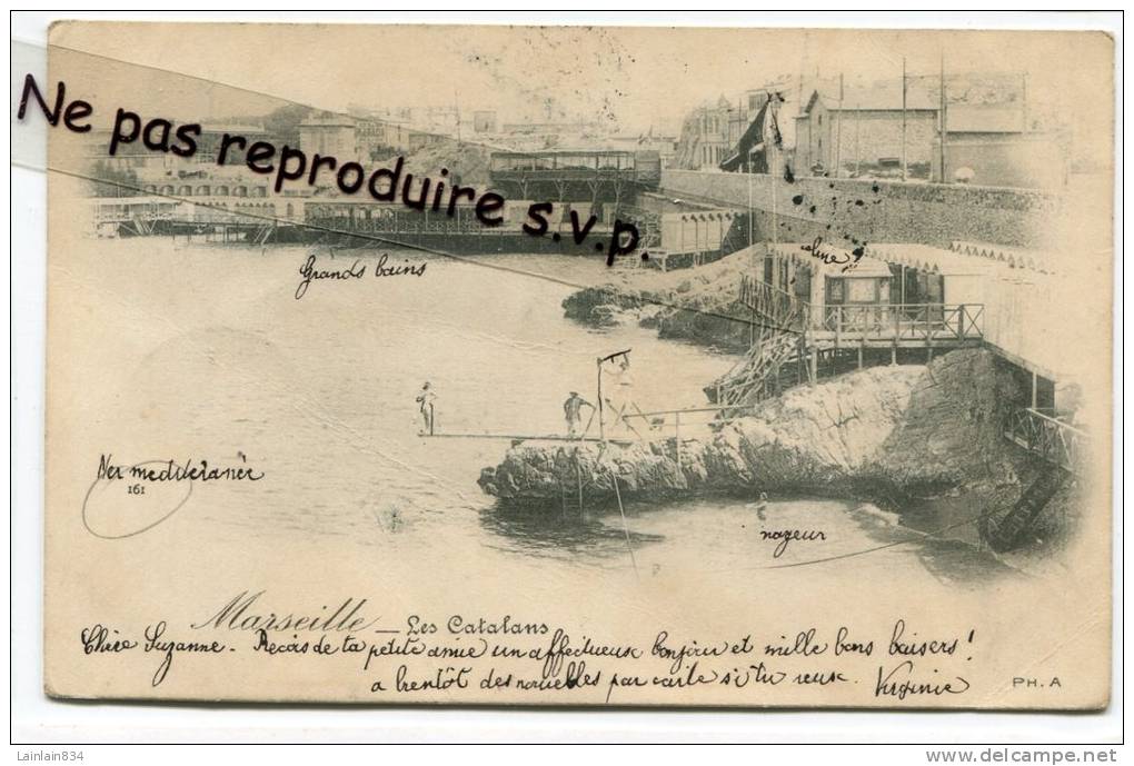 - MARSEILLE -  Les Catalans, Plongeoir, Animation, écrite, Cachet 1903, Bon état, Scans. Tat, . - Endoume, Roucas, Corniche, Beaches