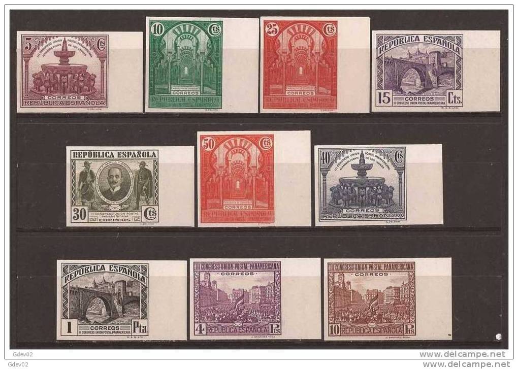 ES604SGDEV-L3930TRI.Spain.Espa Gne.PANAMERICANA 1931.(Ed 604/13s**)sin Charnela SUPER LUJO BORDE DE HOJA SIN DENTAR - Islam