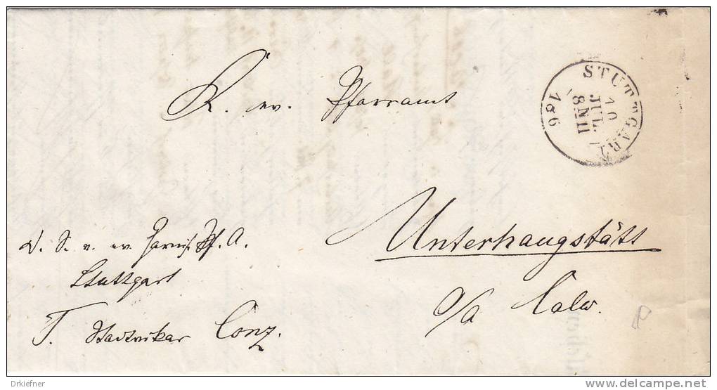 Dienstsache Von Stuttgart Nach Unterhaugstett, Stempel(K1): Stuttgart 10.7.1865, (DKr): Calw, Fahrendes Postamt ZUG 2 - Other & Unclassified