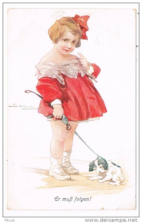 ILLUSTR-110   : O. SCHILBACH : Es Muss Folgen ( Girl With Puppydog - Schilbach