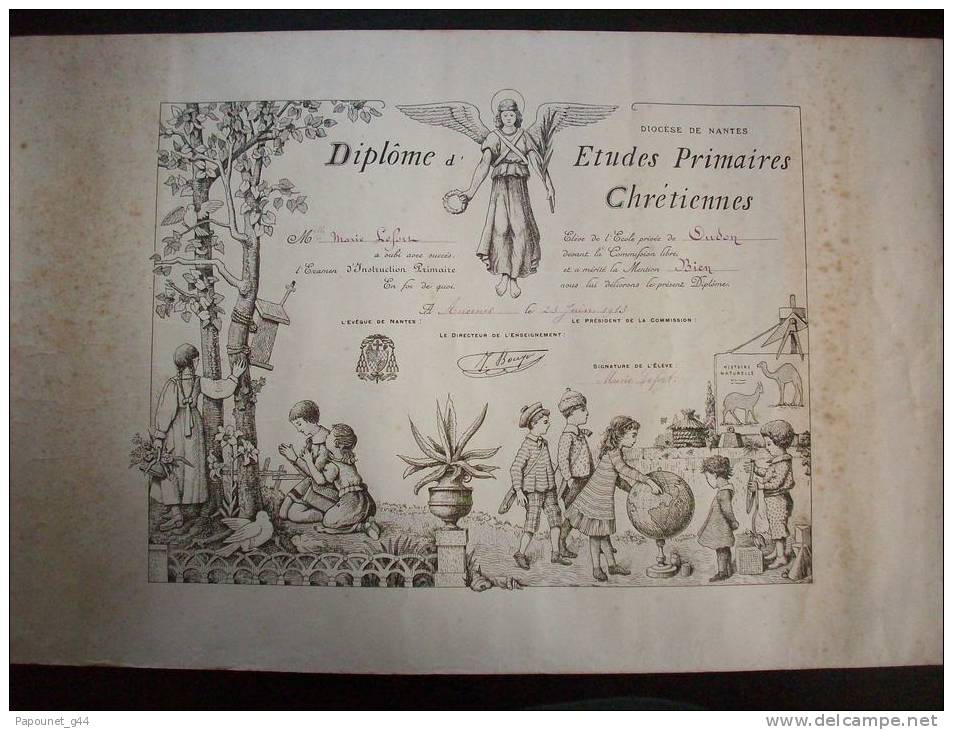 Diplôme D'Etudes Primaires Chrétiennes 1913 - Diploma's En Schoolrapporten