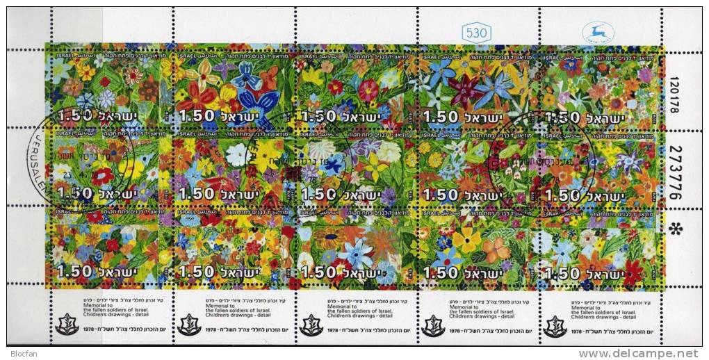 Gedenkwand Kinder-Zeichnung 1978 Israel 736/0 15-KB O 5€ Mit Blumen In Petah Tiqwa Bf History Bloc Flower Sheet Of Asia - Used Stamps (with Tabs)