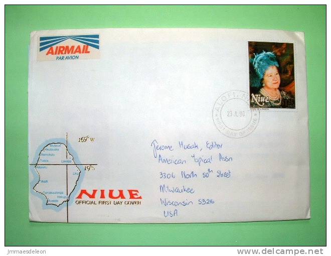 Niue 1990 FDC Cover To USA - Queen Mother 90th Birthday - Niue