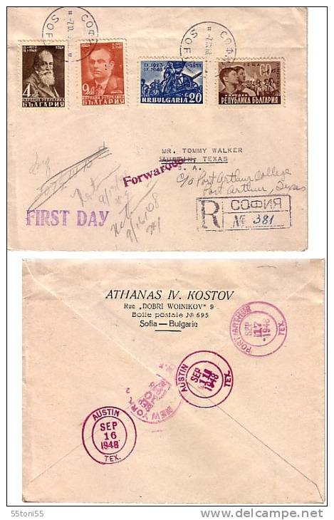 R- Envelope / Cover – Travel First Day  Bulgaria / U.S.A -1948 The Soviet Army - Briefe U. Dokumente