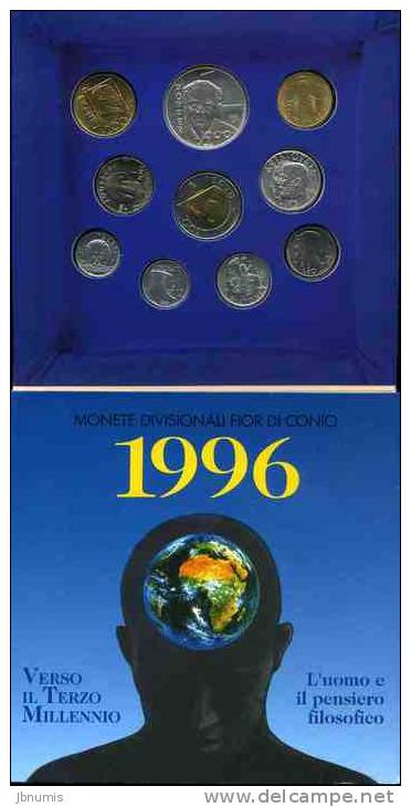 San Marin Marino Coffret Officiel BU 1 à 1000 Lire 1996 26 Siècles De Philosophie Argent KM MS56 - San Marino