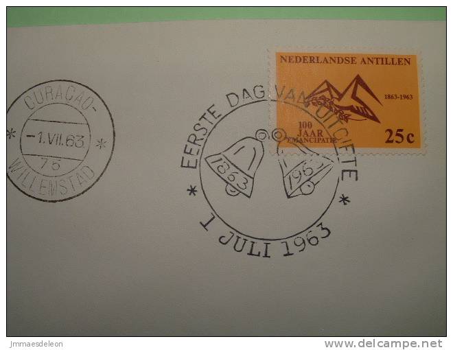 Netherlands Antilles Curacao 1963 FDC Cover - Year Of Emancipation Of Slaves - Bird Dove With Olive Branch Bells Cancel - West Indies