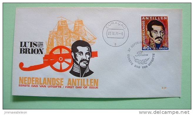 Netherlands Antilles (Curacao) 1971 FDC Cover - Pedro Luis Brion - Naval Ship Cannon - Antilles