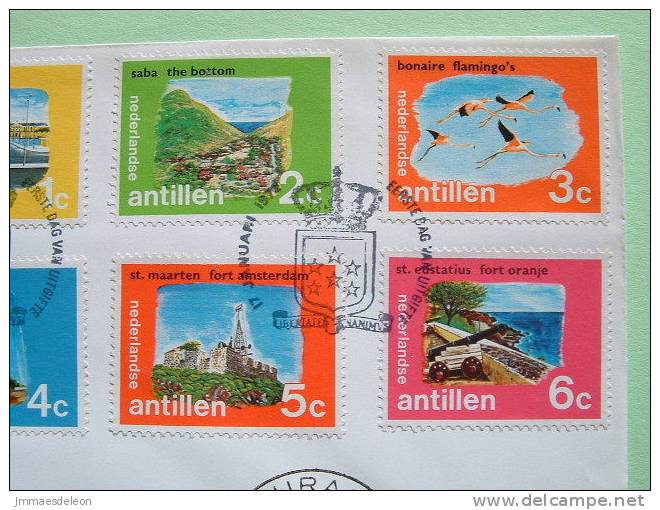 Netherlands Antilles (Curacao) 1972 FDC Cover - Bird Flamingo Bridge Water Tower Fort - Antille