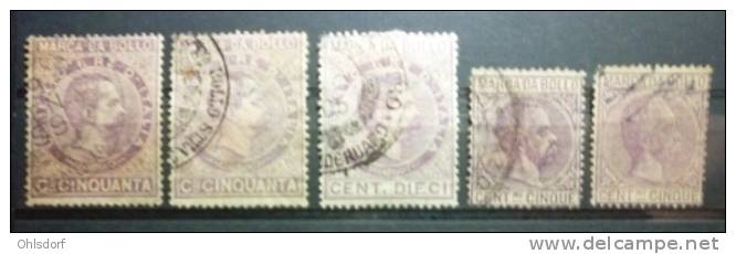 ITALIA - REGNO: 5 Marche Da Bollo Re Umberto I, O - FREE SHIPPING ABOVE 10 EURO - Steuermarken