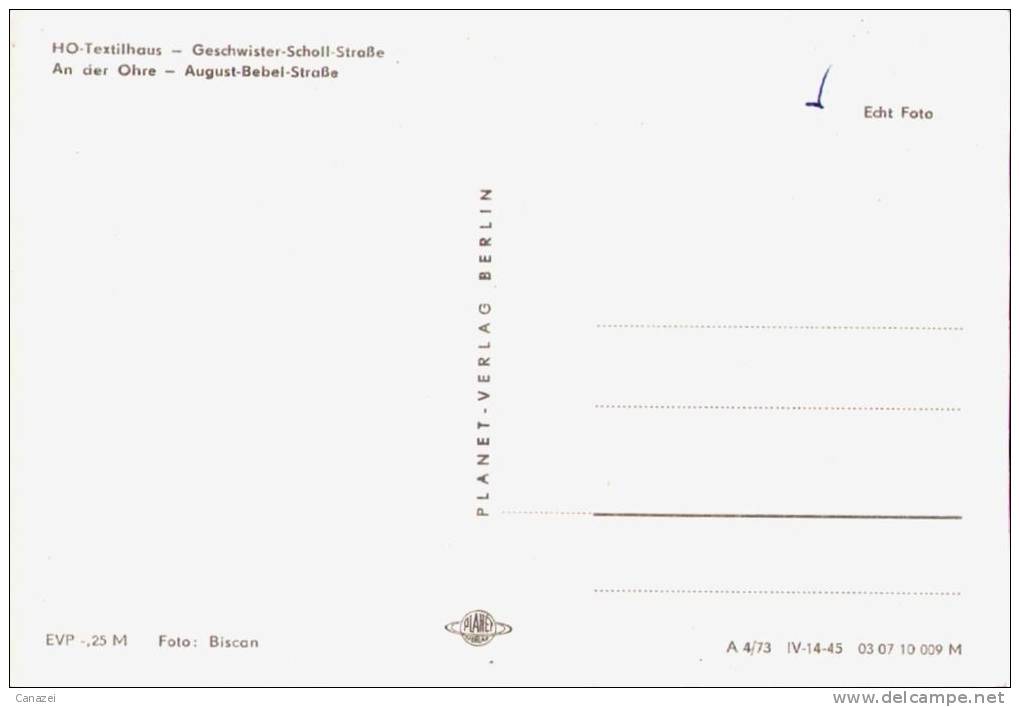 AK Wolmirstedt, HO-Textilhaus, Geschwister-Scholl-Straße, Bebel-Straße, Ung,1973 - Wolmirstedt