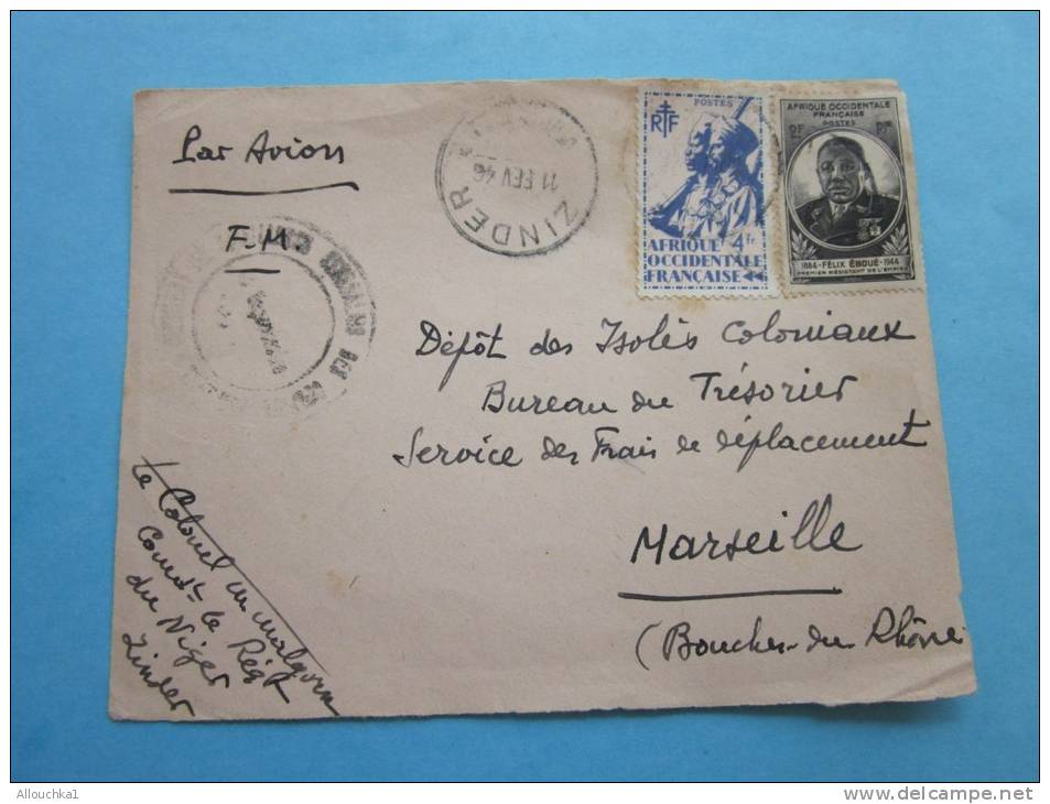 Zinder Au Niger Afrique Occidentale Française:(devant De Lettre)cachet Militaire FM :Marcophilie Ex Colonie Française Co - Storia Postale