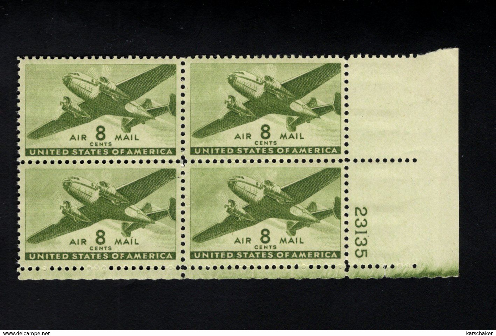 200971366 1941 (XX) POSTFRIS MINT NEVER HINGEDI SCOTT C26 PLATE 23135  BLOCK OF 4 TWIN MOTORED TRANSPORT PLANE - 2b. 1941-1960 Neufs