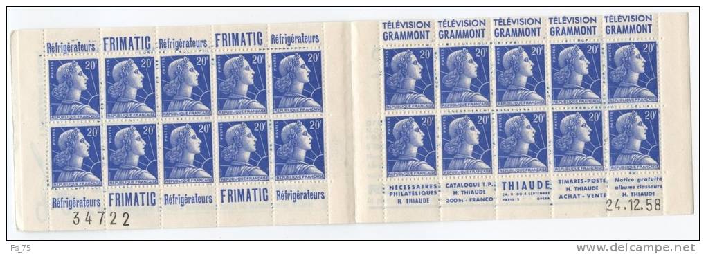 FRANCE CARNET N°1011B TYPE I MULLER 20F BLEU - CARNET 14 - SERIE 16.58 - FRIMATIC / GRAMMONT / FRIMATIC / THIAUDE - Other & Unclassified