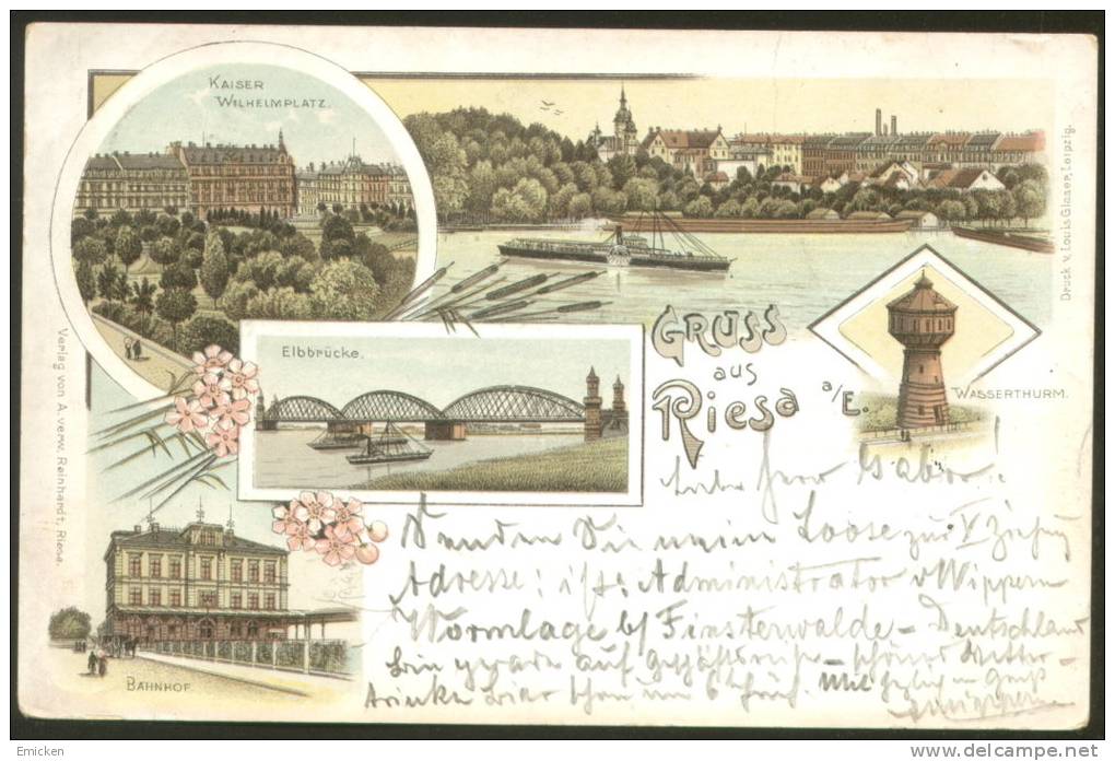 RIESA LITHO OLD POSTCARD 1899 - Riesa