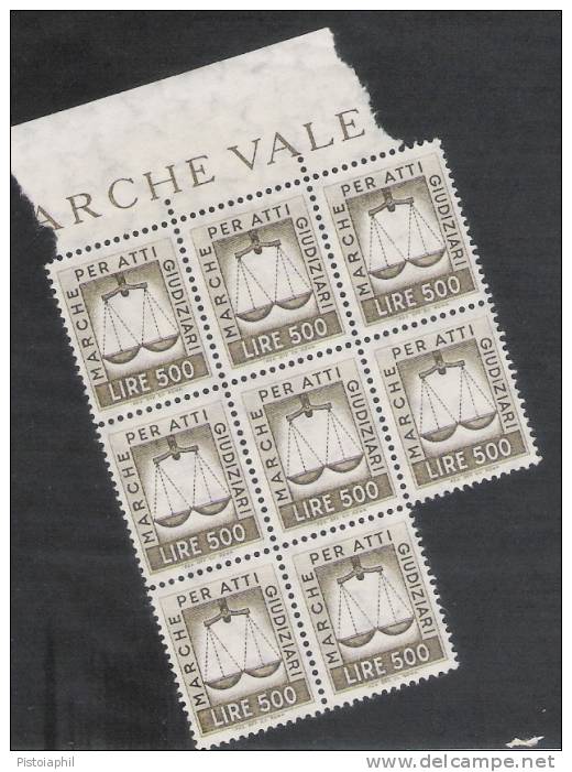 8 Marche Per Registrazione Nuove**, Brune, L.500 1979-88 - Revenue Stamps
