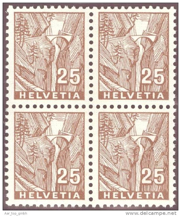 Schweiz 1935 Landschaft Viamala 25 Rp. Im Viererblock ** Postfrisch Zu#199, Mi#275 - Unused Stamps