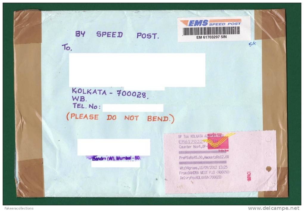 INDIA 2012 Used Cover - POSTAGE STAMPS PRINCELY STATES - MARY WARD LORETO - BIODIVERSITY - BIRD KOLKATA To MUMBAI - Briefe U. Dokumente