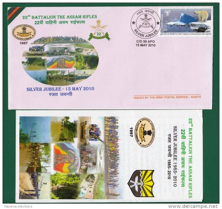 INDIA 2010 Inde Indien - 22nd BATTALION ASSAM RIFLES - MNH ** APS COVER + BORCHURE - POLAR BEAR GLACIERS Coat Of Arms - Covers