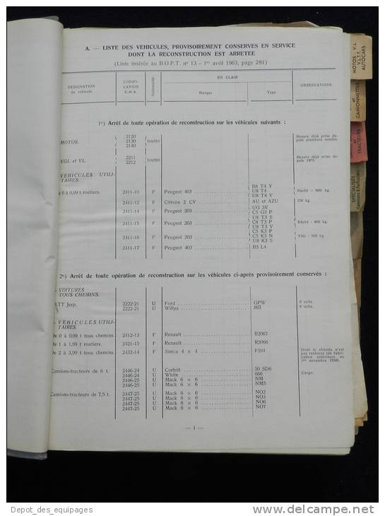 rarissime CATALOGUE DES VEHICULES EN SERVICE DANS  L ARMEE 1958 !!!!!!!!!!!!!!!!